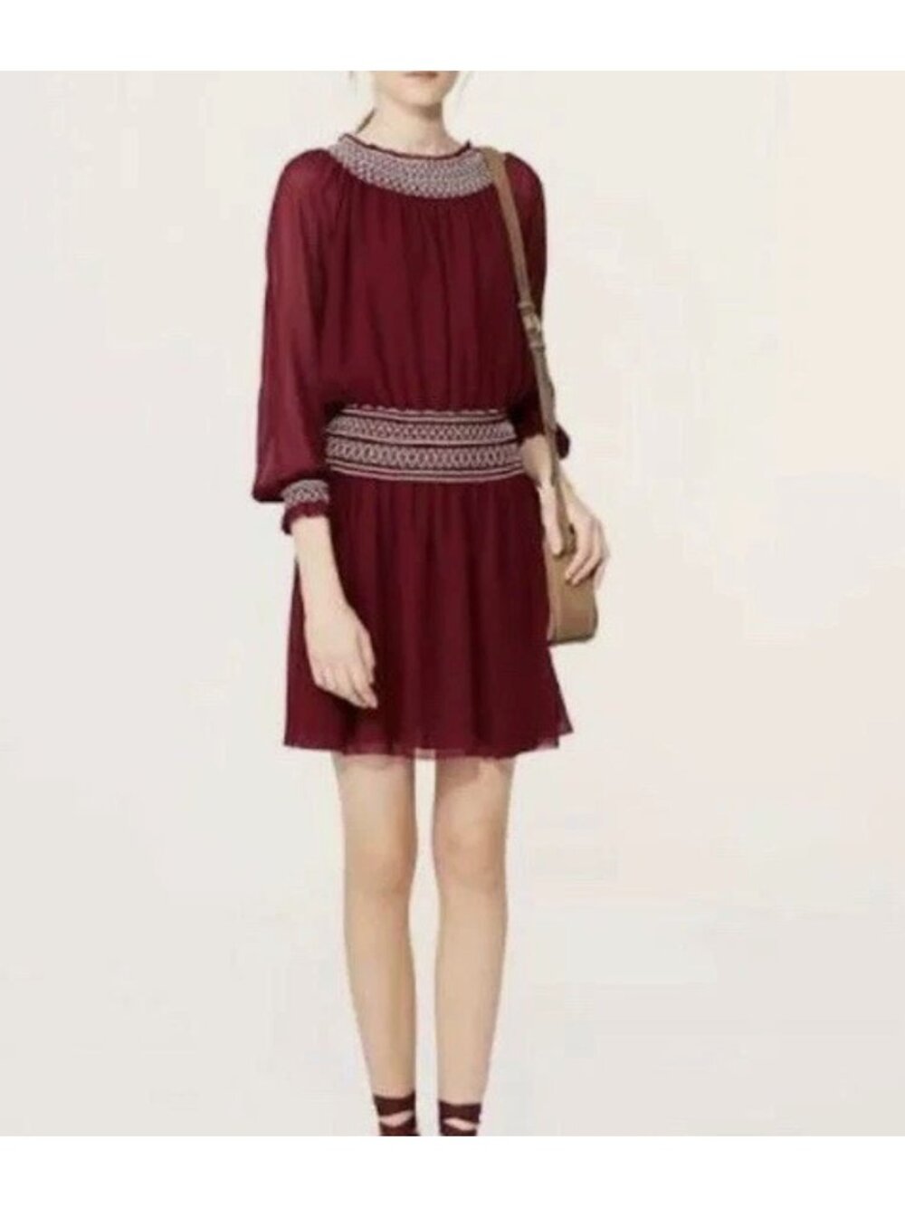 Tory Burch Port Royal Dress Silk Red Wine Maroon Off Shoulder Mini 2